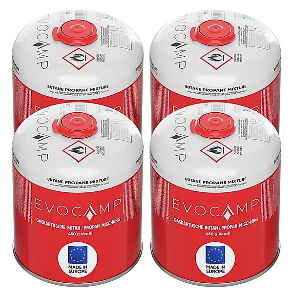 Evocamp Propan Butan 4 Stück Gaskartusche 450g Schraubkartusche Eurogewinde günstig online kaufen