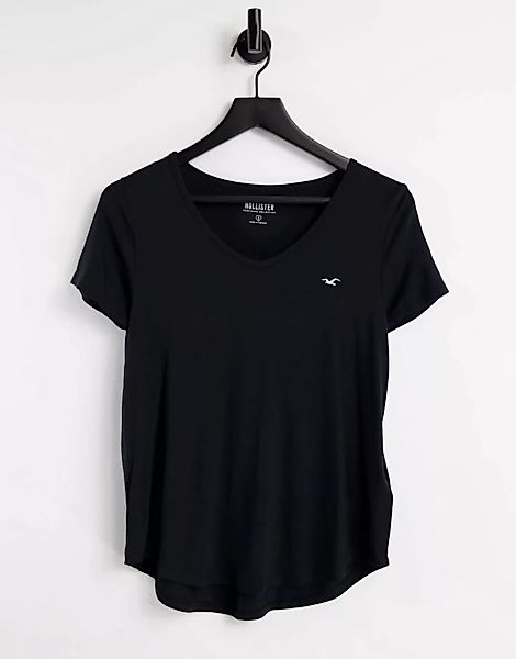 Hollister – Basic-T-Shirt mit Rundhalsausschnitt in Schwarz günstig online kaufen