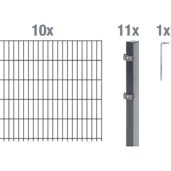Metallzaun Grund-Set Doppelstabmatte verz. Anthrazit beschichtet 10 x 2 m x günstig online kaufen