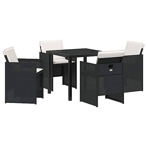 vidaXL Garten Essgruppe mit Kissen Falten 5-Tlg Schwarz Poly Rattan 3379940 günstig online kaufen