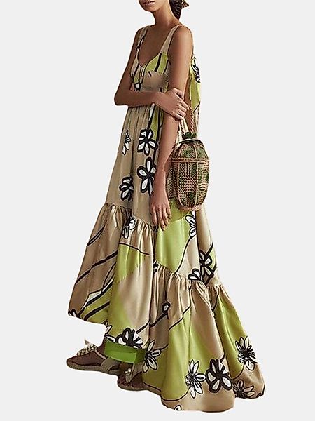 Bohemian Floral Bedruckte Träger Maxi Backless Kleid günstig online kaufen