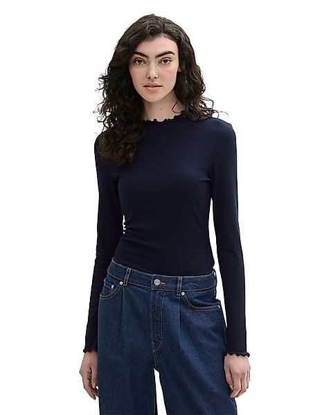 TOM TAILOR Denim Langarmshirt mit Rippstruktur und gekräuselten Ärmeln günstig online kaufen