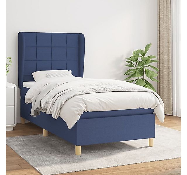 vidaXL Boxspringbett Boxspringbett mit Matratze Blau 90x200 cm Stoff Bett B günstig online kaufen
