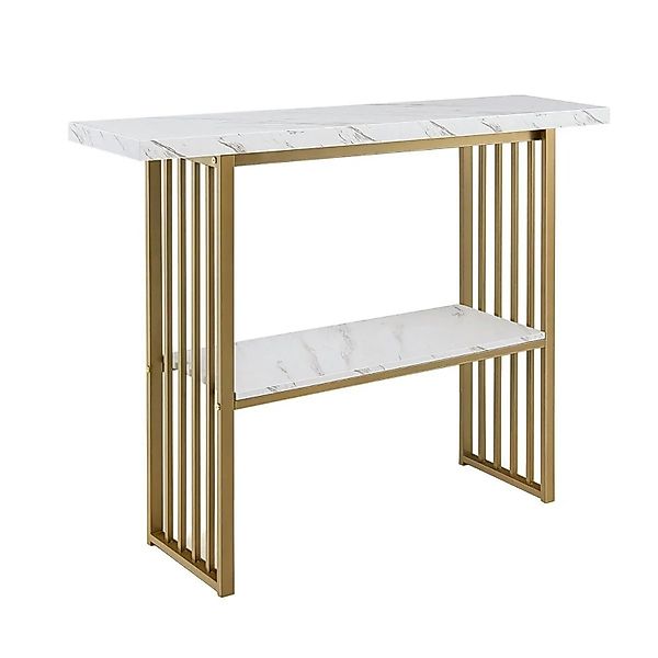 Costway Beistelltisch Marmor Optik 2 Ebenen Konsolentisch Weiß & Gold günstig online kaufen