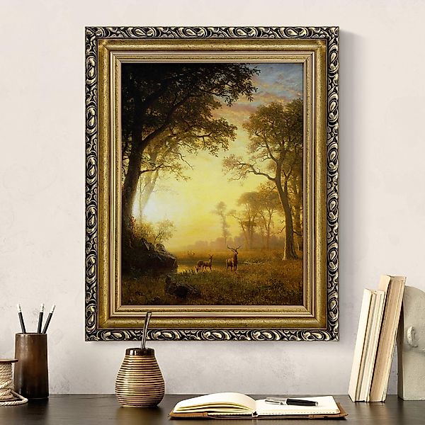 Gerahmtes Leinwandbild Albert Bierstadt - Sonnenbeschienene Lichtung günstig online kaufen