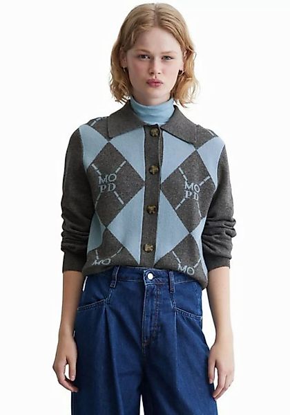 Marc O'Polo DENIM Jacquardstrickjacke mit elegantem Rauten- und Logomuster günstig online kaufen