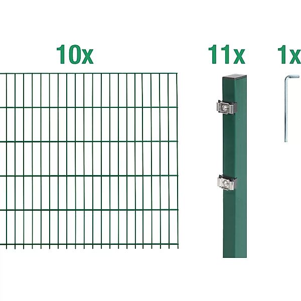 Metallzaun Grund-Set Doppelstabmatte verz. Grün beschichtet 10 x 2 m x 0,8 günstig online kaufen