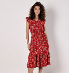 Apricot Druckkleid Geblümtes Bardot-Maxikleid (2-tlg., Stoffgürtel) günstig online kaufen