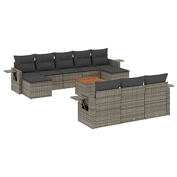 vidaXL 11-Tlg Garten-Sofagarnitur mit Kissen Grau Poly Rattan 3224786 günstig online kaufen