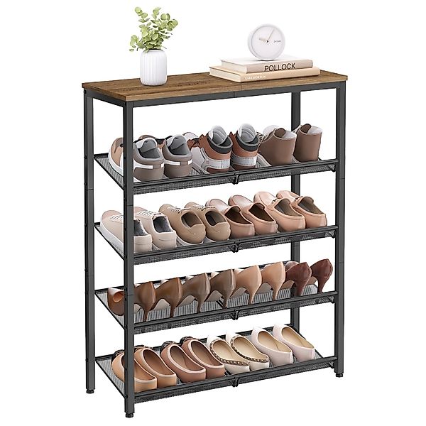 Songmics Schuhregal Darek 5 Ebenen Braun-Schwarz günstig online kaufen