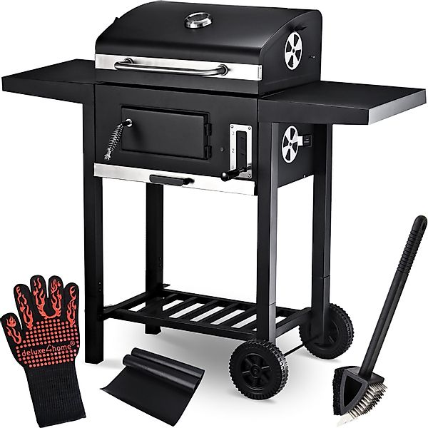 deluxe4home Holzkohlegrill mit Deckel Grillwagen 2 Ablagen Thermometer günstig online kaufen