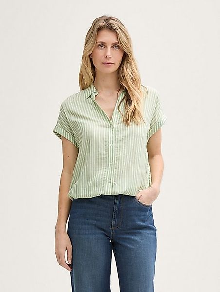 TOM TAILOR Blusenshirt Gestreiftes Kurzarmhemd mit Knöpfen und Schnürung Sh günstig online kaufen