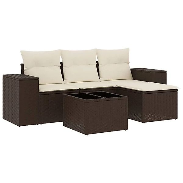 vidaXL 5-Tlg Garten-Sofagarnitur mit Kissen Braun Poly Rattan 3222482 günstig online kaufen