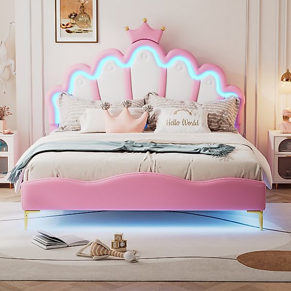 XDOVET Kinderbett 140*200cm Doppelbett, kronenförmiges Prinzessinnenbett, günstig online kaufen