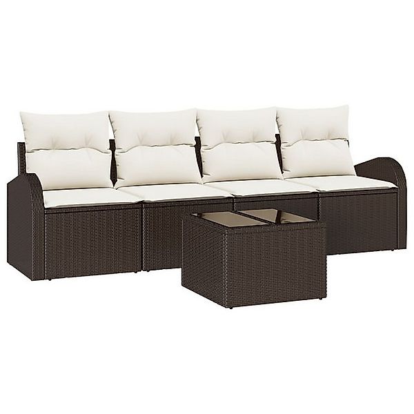 vidaXL Loungesofa 5-tlg. Garten-Sofagarnitur mit Kissen Braun Poly Rattan, günstig online kaufen