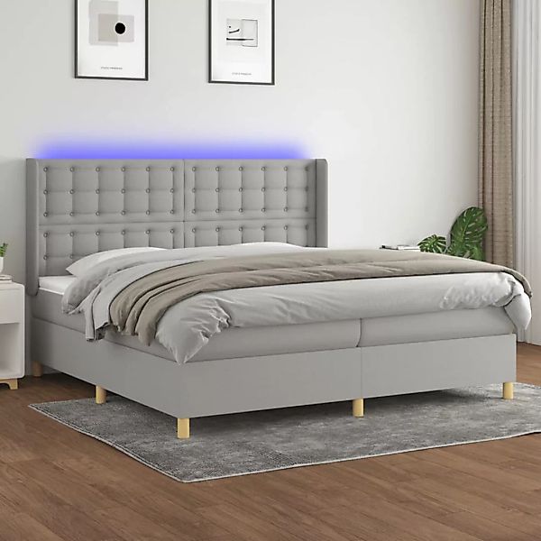 Vidaxl Boxspringbett Mit Matratze & Led Hellgrau 200x200 Cm Stoff günstig online kaufen