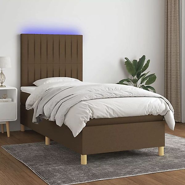 Vidaxl Boxspringbett Mit Matratze & Led Dunkelbraun 100x200 Cm Stoff günstig online kaufen