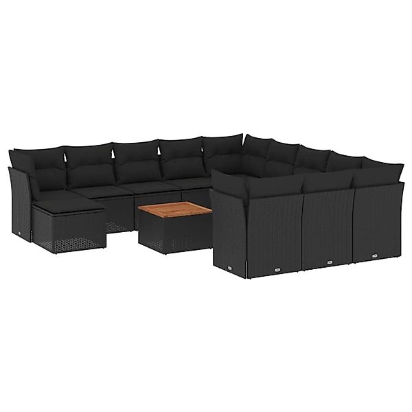 vidaXL 13-Tlg Garten-Sofagarnitur mit Kissen Schwarz Poly Rattan 3223983 günstig online kaufen