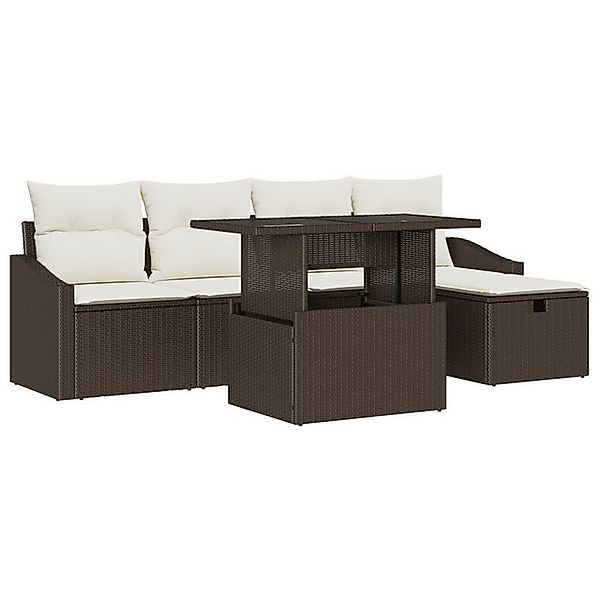 vidaXL Loungesofa 6-teiliges Garten Sofa Set mit Kissen Braun Poly Rattan, günstig online kaufen