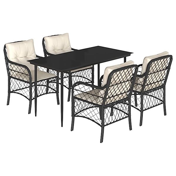 vidaXL 5-Tlg Garten-Essgruppe mit Kissen Schwarz Poly Rattan 3212084 günstig online kaufen