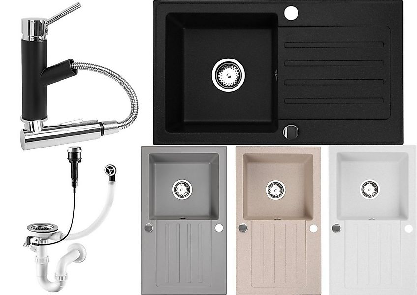 Faizee Möbel Granitspüle Granitspüle 76x44 mit Armatur Cado Küchenspüle Gra günstig online kaufen