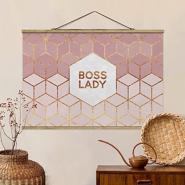 Stoffbild Abstrakt mit Posterleisten - Querformat Boss Lady Sechsecke Rosa günstig online kaufen