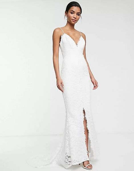 ASOS EDITION – Elegantes Hochzeitskleid aus Spitze mit Camisole-Trägern-Wei günstig online kaufen