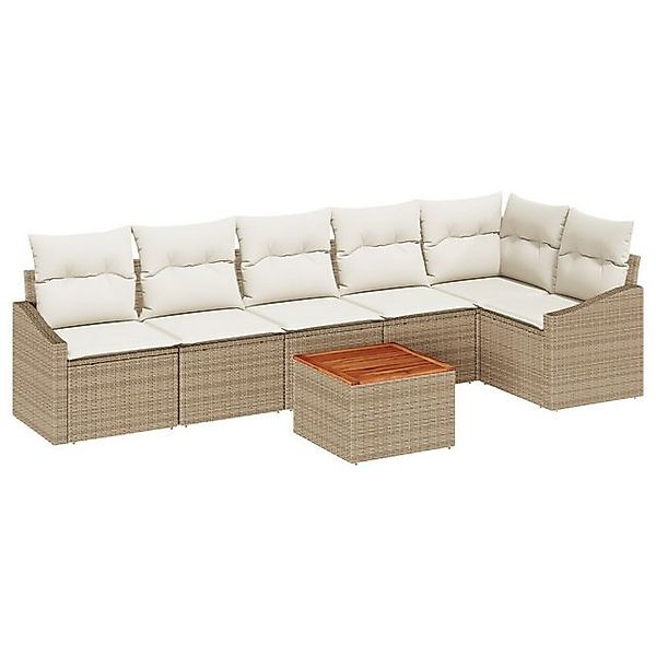 vidaXL Loungesofa 7-teiliges Garten-Sofa-Set mit Kissen Beige Poly-Rattan, günstig online kaufen