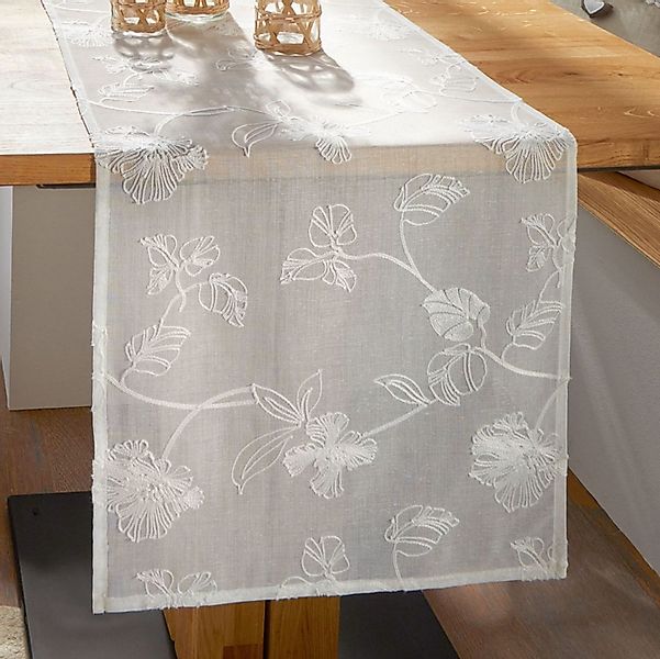 Frank Flechtwaren Tischläufer 615004 (1-tlg), romantisch bestickt Blütenmus günstig online kaufen