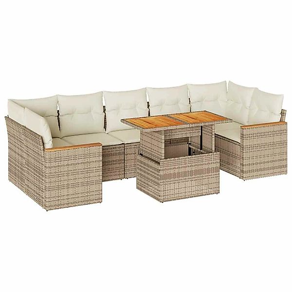 vidaXL 8-Tlg Garten-Sofagarnitur mit Kissen Beige Poly Rattan Akazie 332746 günstig online kaufen