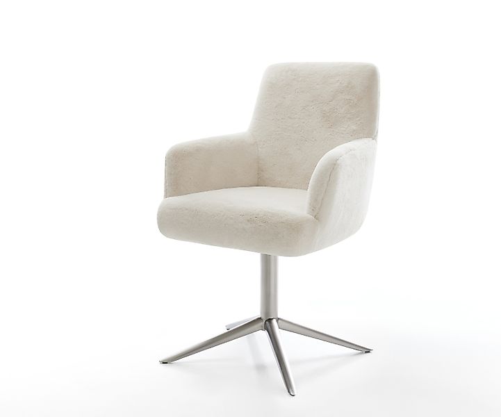 Drehstuhl Heira-Flex mit Armlehnen Plüsch Creme-Weiß Fußkreuz Edelstahl 360 günstig online kaufen