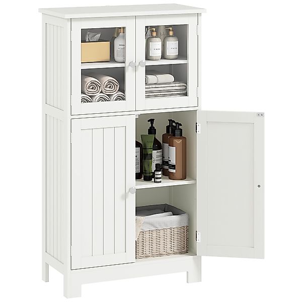 kleankin Badezimmerschrank Badschrank mit Glastüren und 2 Staufächern verst günstig online kaufen