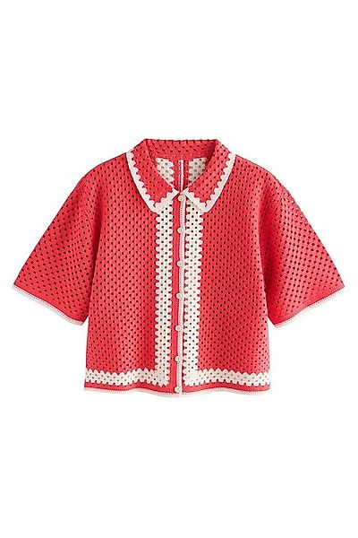Next Kurzarmbluse Kurzärmeliges Relaxed Fit Hemd mit Häkeldetail (1-tlg) günstig online kaufen