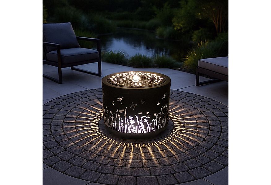 Arnusa Gartenbrunnen Metall Springbrunnen Lichtspiel rund Wasserspiel warmw günstig online kaufen