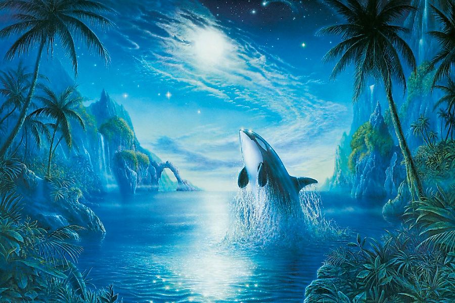 Papermoon Fototapete "TROPISCH-PALMEN TIERE DSCHUNGEL MEER ORKA" günstig online kaufen