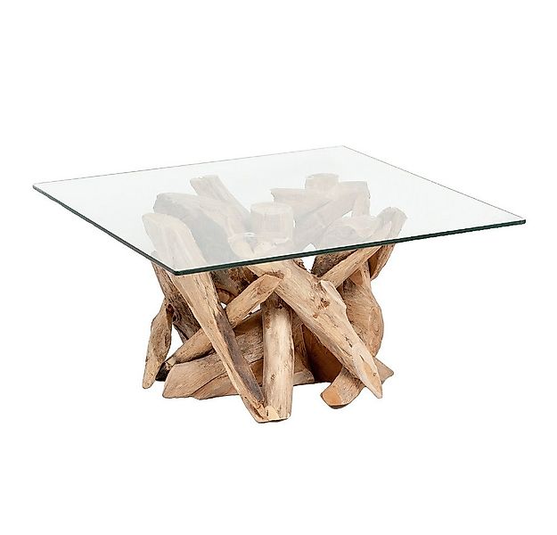 LebensWohnArt Couchtisch Individueller Teak Couchtisch TORA-eckig Glasplatt günstig online kaufen