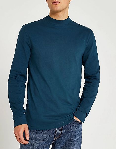 River Island – Langärmliges, schmales Shirt in Grün mit Rollkragen günstig online kaufen