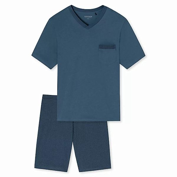 SCHIESSER Herren Schlafanzug Set - kurz, V-Ausschnitt, gemustert Blau 2XL günstig online kaufen