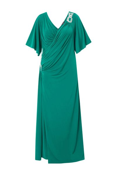 Ulla Popken Cocktailkleid Maxikleid Drapierung V-Ausschnitt günstig online kaufen