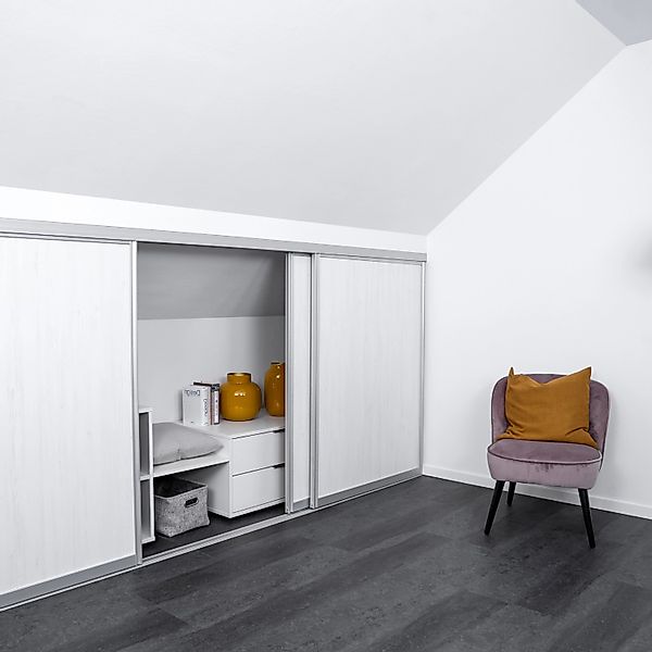 Schiebetür-Bau-Set Kniestock Profil Silber Dekor Pinie Weiß 1022 x 1400 mm günstig online kaufen