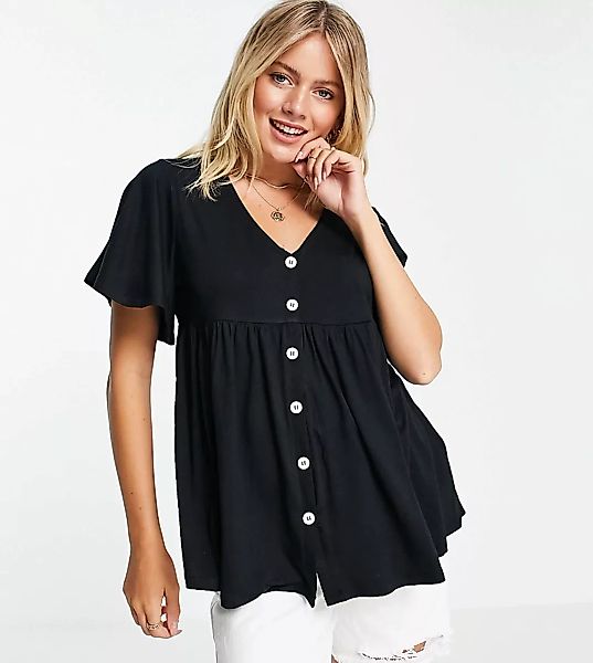 ASOS DESIGN Maternity – Still-Bluse in Schwarz mit Flatterärmeln und Knöpfe günstig online kaufen