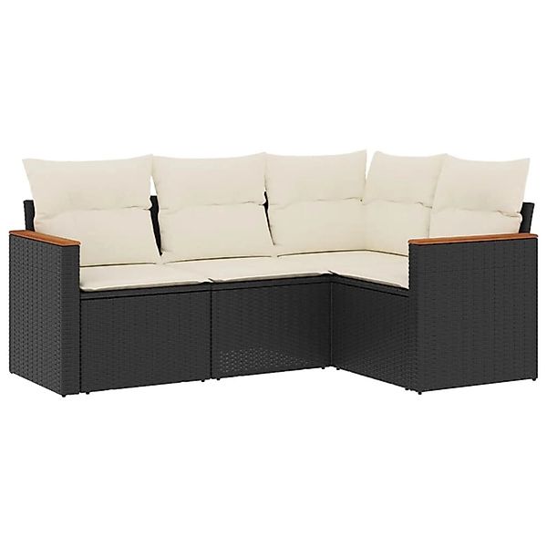 vidaXL 4-Tlg Garten-Sofagarnitur mit Kissen Schwarz Poly Rattan 3225930 günstig online kaufen
