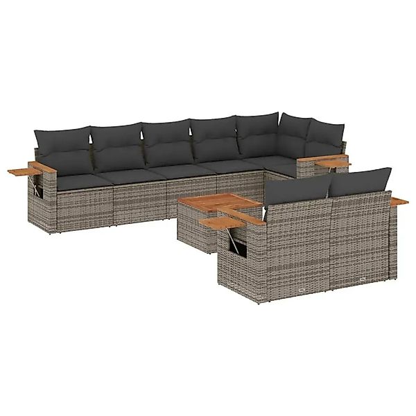 vidaXL 9-Tlg Garten-Sofagarnitur mit Kissen Grau Poly Rattan 3259400 günstig online kaufen