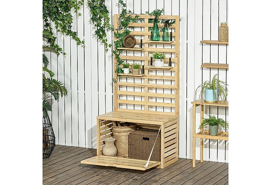 Outsunny Gartenbox Gartentruhe, Kissenbox mit Spalier, 4 Hängeregale (Aufbe günstig online kaufen