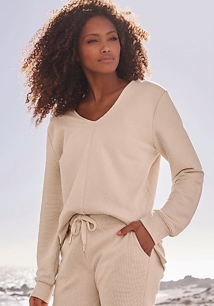 s.Oliver Sweatshirt Langarmshirt mit V-Ausschnitt und weiche Rippbündchen, günstig online kaufen