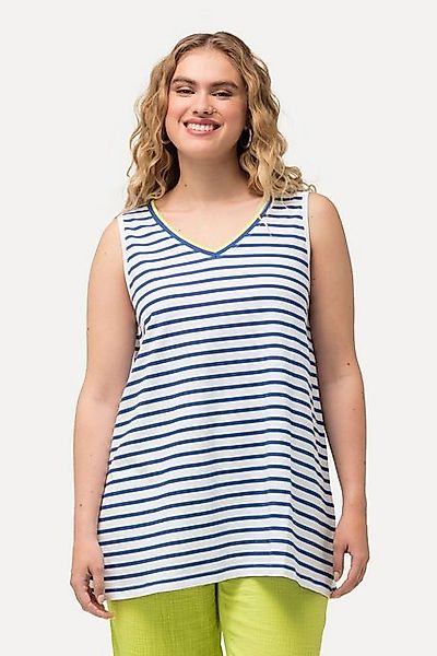 Ulla Popken Longtop Top Ringel A-Linie V-Ausschnitt ärmellos günstig online kaufen