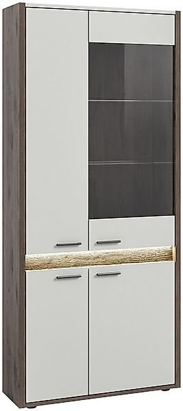 freiraum Vitrine Falcona in Nox Oak Dunkel / Hellgrau - 82x198x37cm (BxHxT) günstig online kaufen