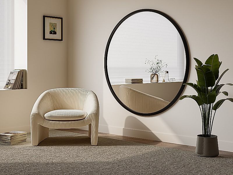 Großer Wandspiegel rund - Paulownia-Holz - 150 cm - Schwarz - ZANG günstig online kaufen