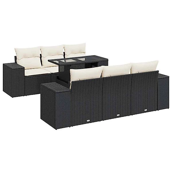 vidaXL 7-Tlg Garten-Sofagarnitur mit Kissen Schwarz Poly Rattan 3326737 günstig online kaufen