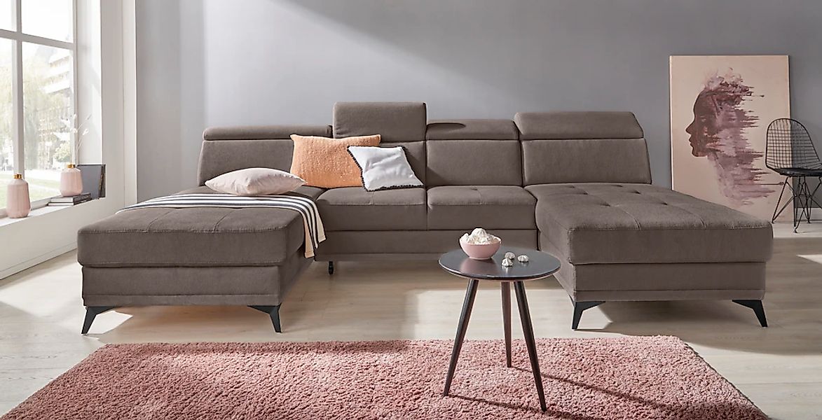 Home affaire Wohnlandschaft "Cardiz U-Form" inkl.Kopfteilverstellung und Fe günstig online kaufen
